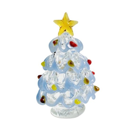Festive Desktop Ornament Glazed Glass Christmas Tree Figurine, Handcrafted Modern Holiday Table Centerpiece for Display, Colorful Gift Friends