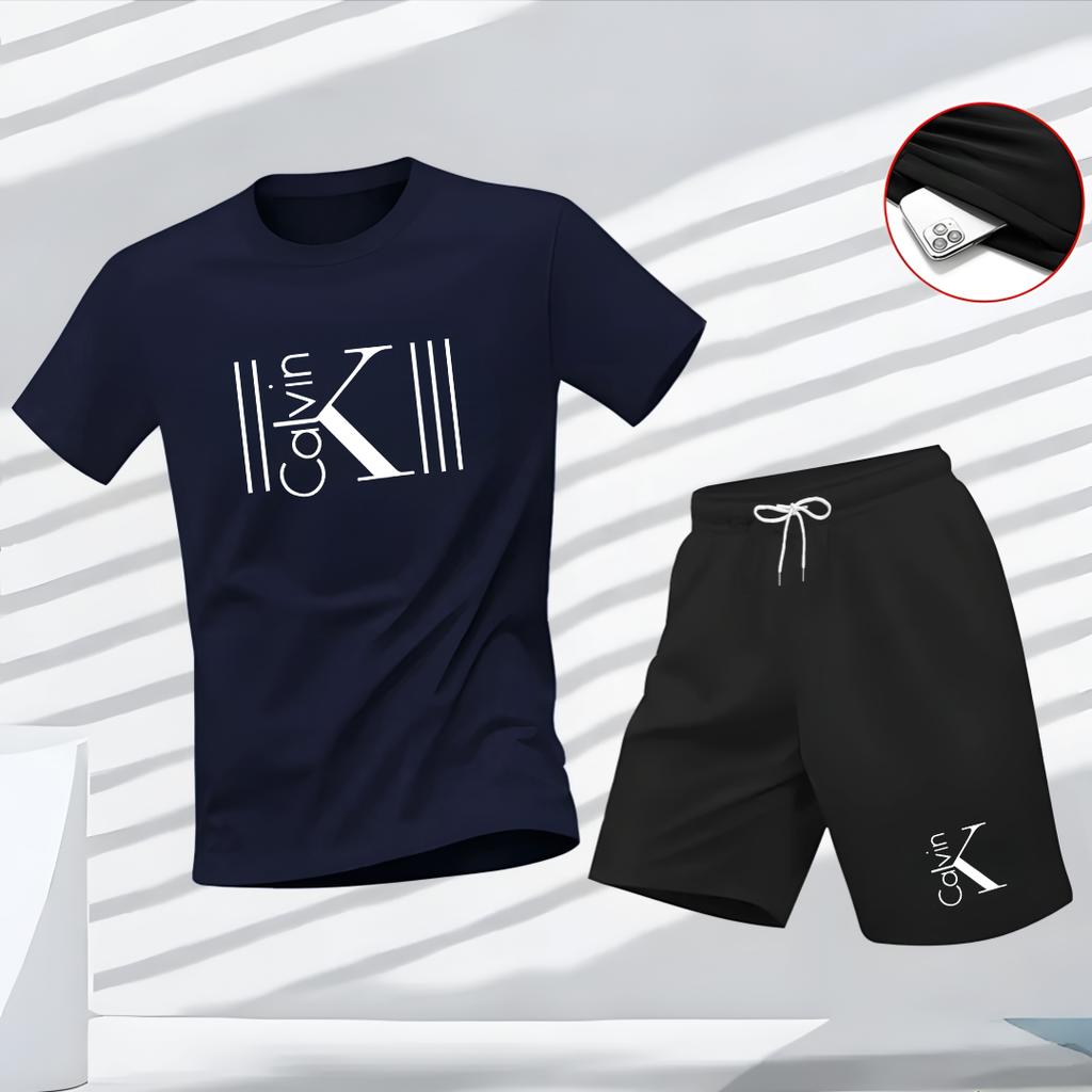 "2025 Men's Breathable sports pattern Printed T-shirt Casual Fashion short-sleeved T-shirt Summer streetwear top Two-piece set.