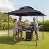 Grill Gazebo, 2.43 x 1.5 m Outdoor BBQ Gazebo with Double-Tiered Roof, Powder-Coated Steel Patio Grill Shelter with 2 Side Shelves & 8 Hooks, Grilling