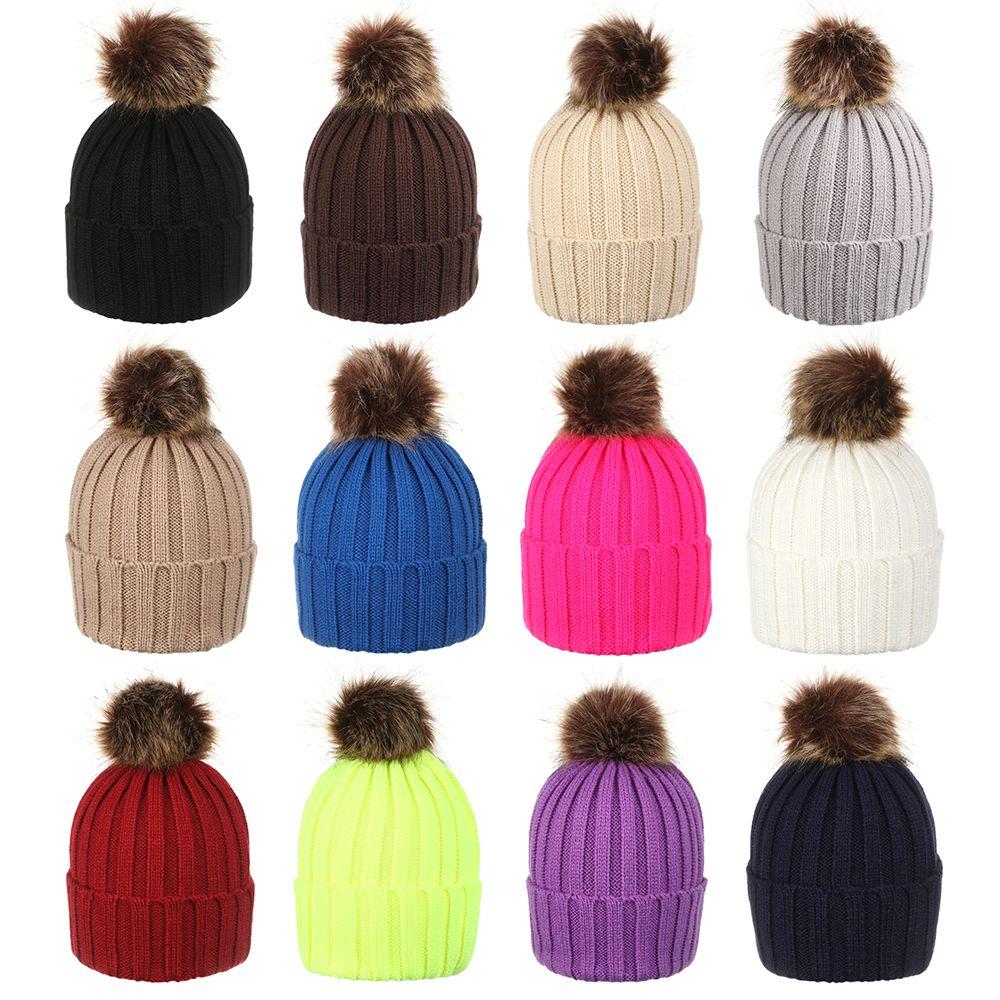 Ladies Women Soft Detachable Beanie Cap Knitted Hat Winter Cap Ski Hat