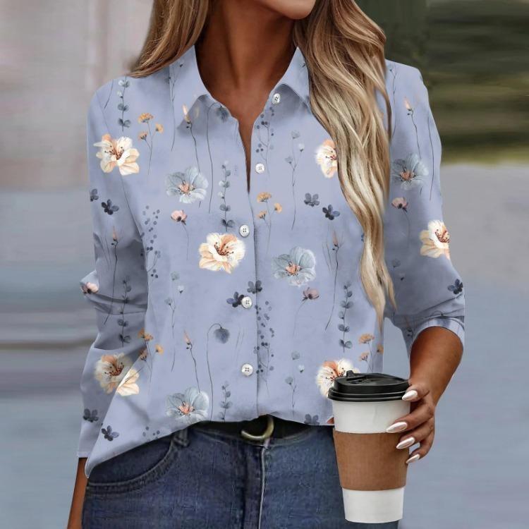 Casual Women Long Sleeve Floral Print Button Down Blouse Basic Wear Regular Top