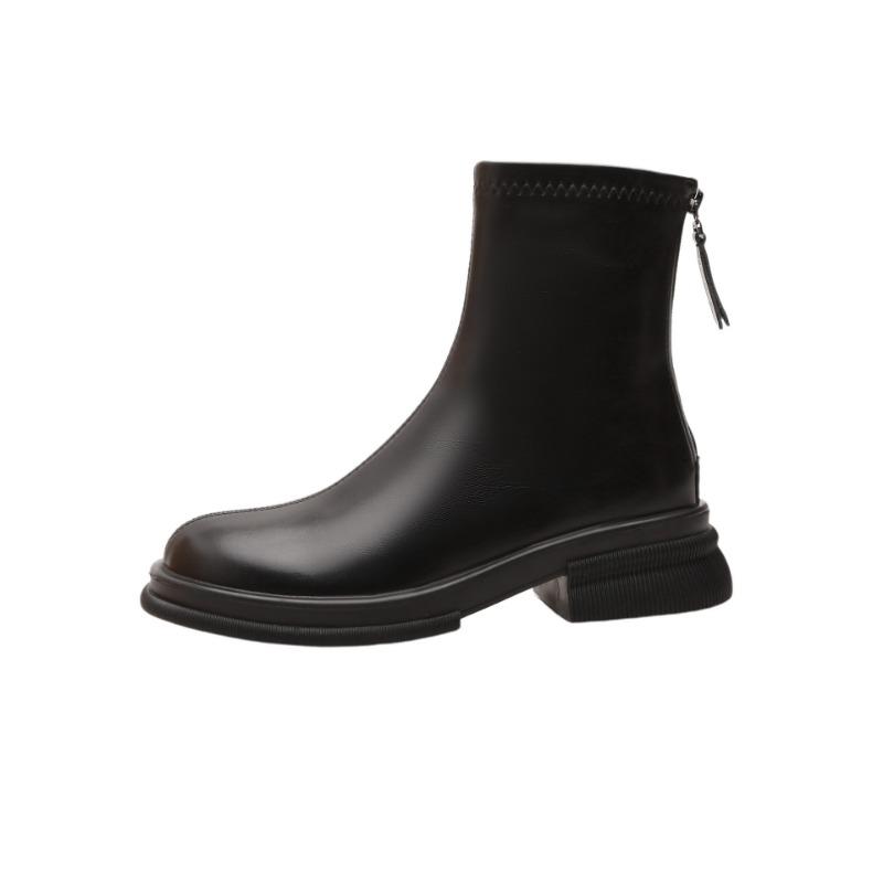 Cowhide version~ Leather thick-soled high knight boots, small but knee boots, fat mm long boots, elastic and thin boots