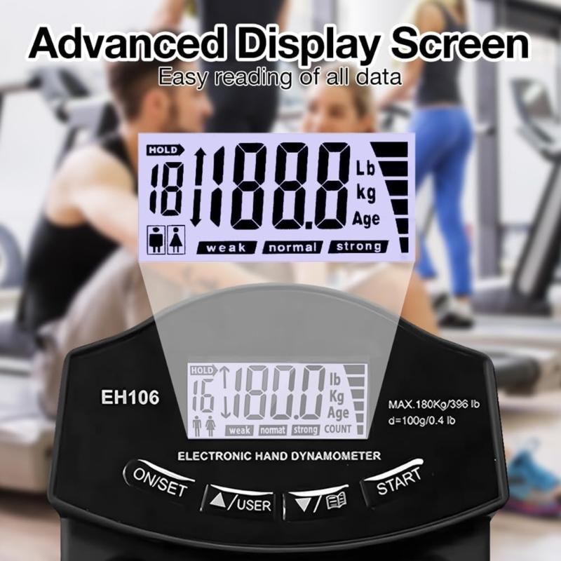 Digitales Handkraftmessgerät Elektronisches Griffstärkemessgerät 396lb/180kg Handdynamometer LED-Hintergrundbeleuchtung Handkraftmessgerät