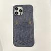 Luxury Denim Leather Card Bag Case For iPhone 15 14 13 12 11 Pro Max