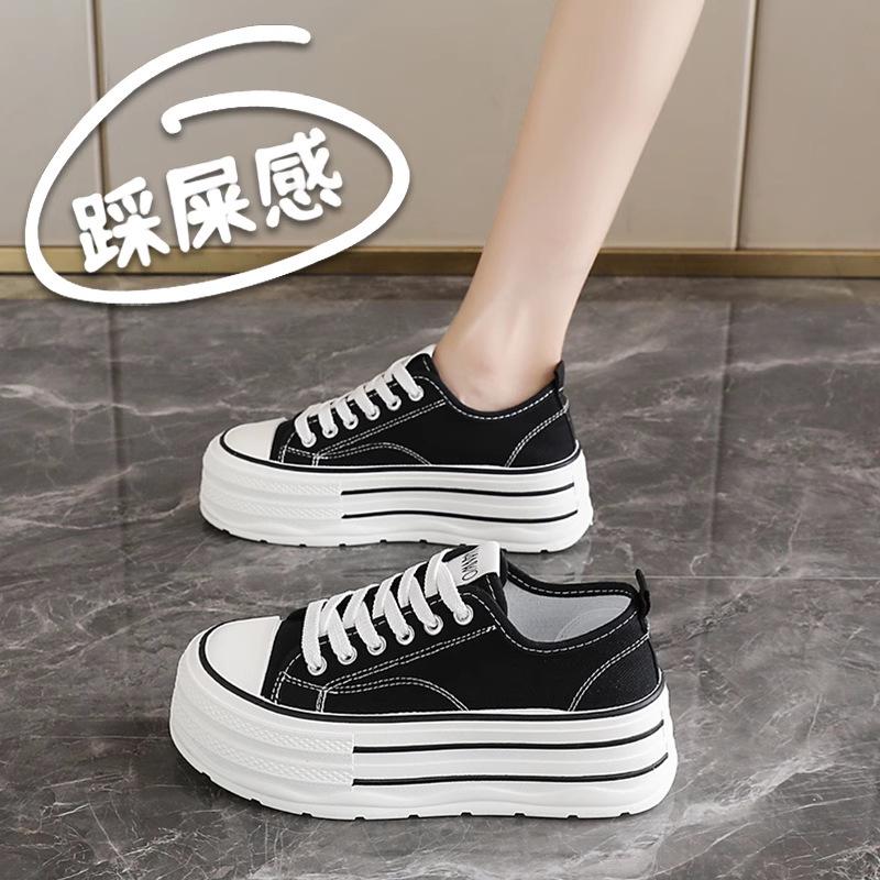 

thicksoled black canvas shoes women s versatile casual muffin board shoes trendy small size small man increase 34 чёрный