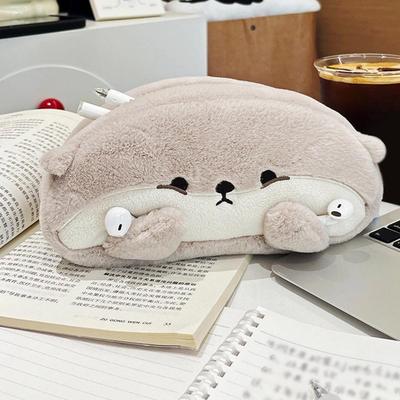 Portable Plush Pen Bag Otter Penguin Large Capacity Stationery Bag Stationery Organizer School Office