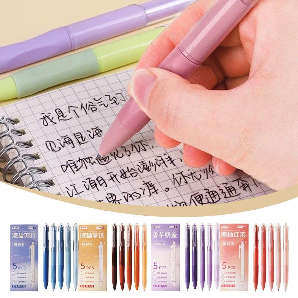 5PCS New Soft Grip Gel Pen 0.5mm Quick Drying Black Pen Ballpoint Pen Writing Tool