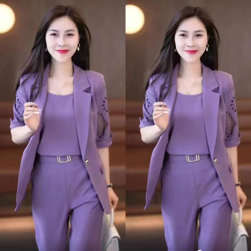 2024 Summer Chic Cutout Five-Sleeve Slimming Three-Piece Suit