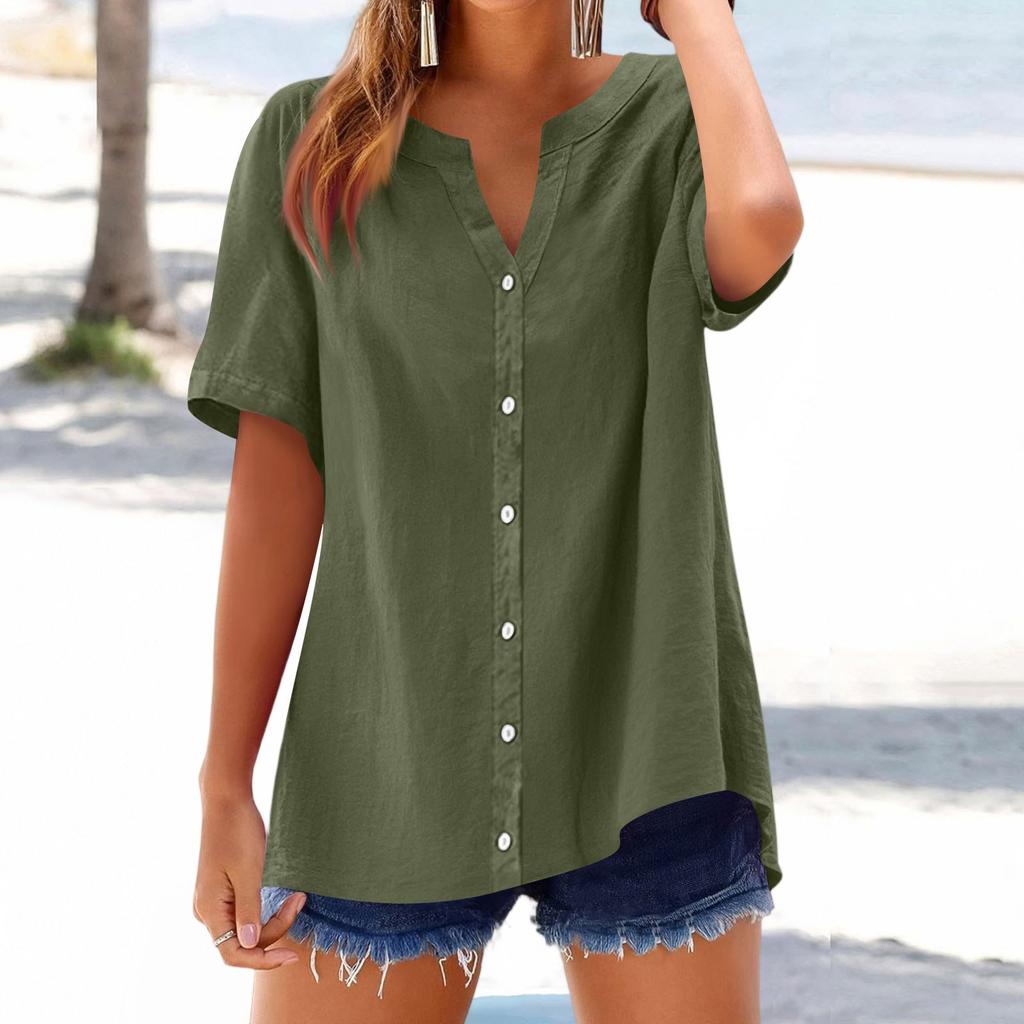 Women's Fashion Loose Casual Summer V-neck Short Sleeve T-shirt