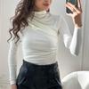 Top Sexy Snellente da Donna a Maniche Lunghe con Collo Alto