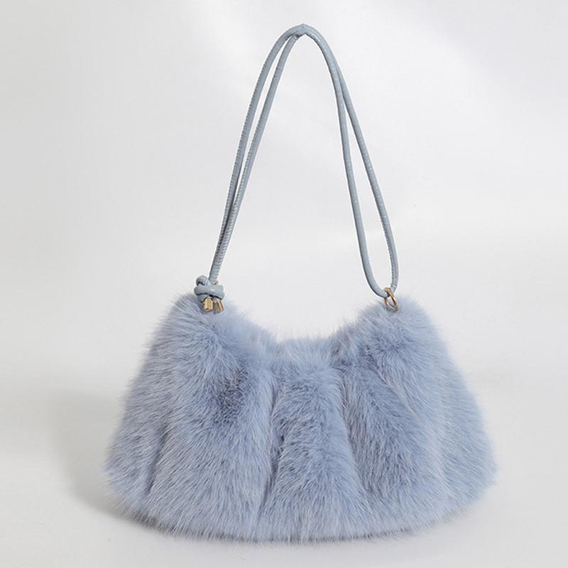 Yogodlns Women's Autumn and Winter Handbag Imitation Fur Fashion Hundred with Plush Bag Solid Color Large Capacity Zipper Shoulder Bag