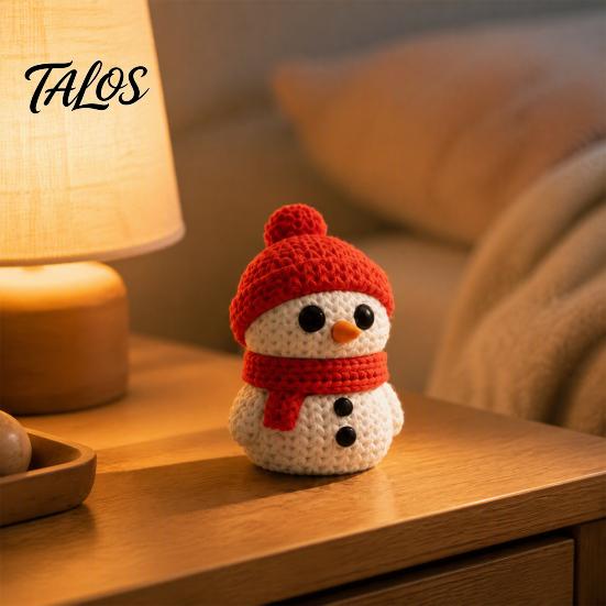 Seasonal Shelf Ornament 3D Printed Knitted Snowman Figurine, Christmas Statue with Red Knit Figurine Hat and Scarf, Mini Sculpture for Holiday