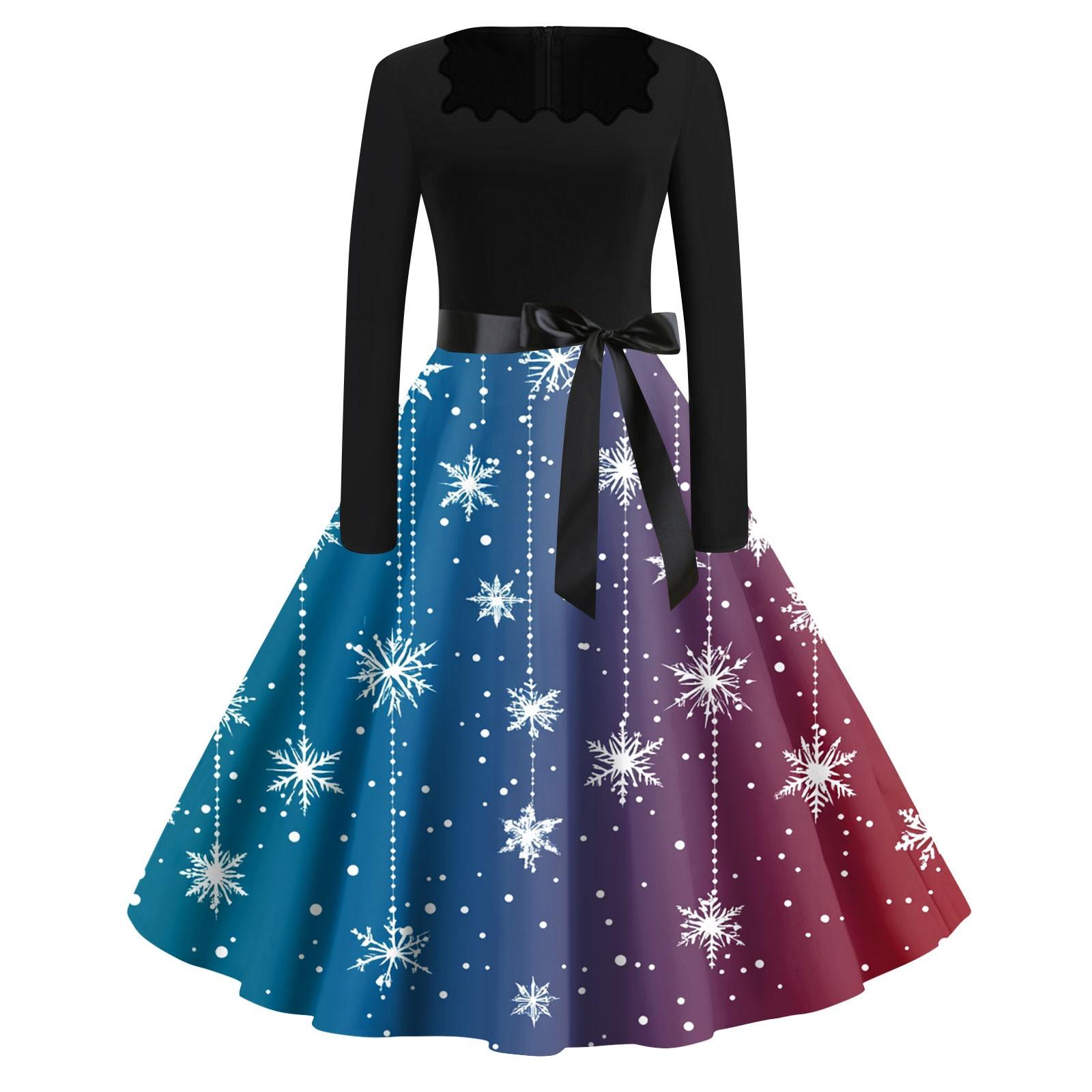 Женские модные повседневные платья с квадратным вырезом и тонкими рождественскими — фото 8