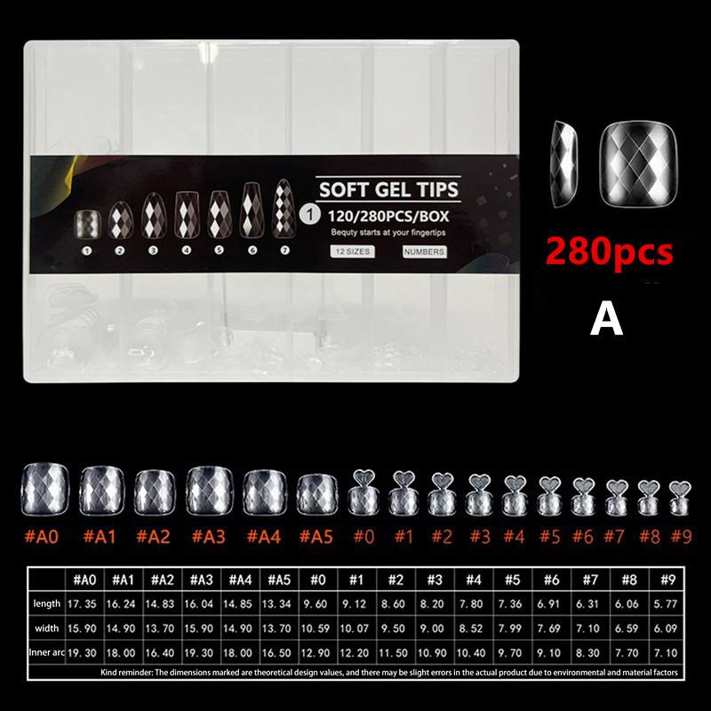 

Plastic 280Pcs 3D Almond Nails Transparent Non-marking Frosted Square Oval Wearable Full Cover Ballet Press Fake Nail Manicure