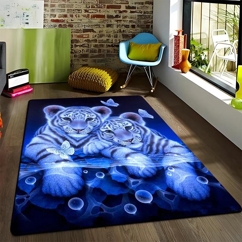 Animal Tiger Flowers Pattern Carpet Living Room Bedroom Yoga Mat Home Decoration Children's Crawling Floor Mats Area Rug Camping