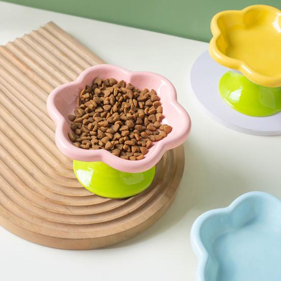 Keramiske Hevede Katteskåler Blomsterdesign Hevet Kattefôr Vannskål Liten Kattefôringsskål for Katter Små Hunder