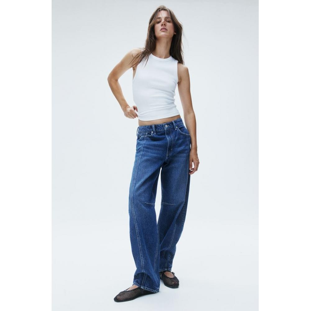 

H M Regular Waist Super Barrel Jeans Blue