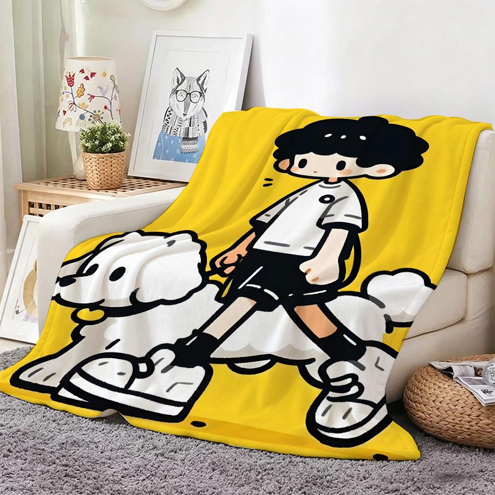 Cartoon Style Pets Warm Companionship Throw Lightweight 240G Flannel Blanket Soft Skin-Friendly For Summer Cooling