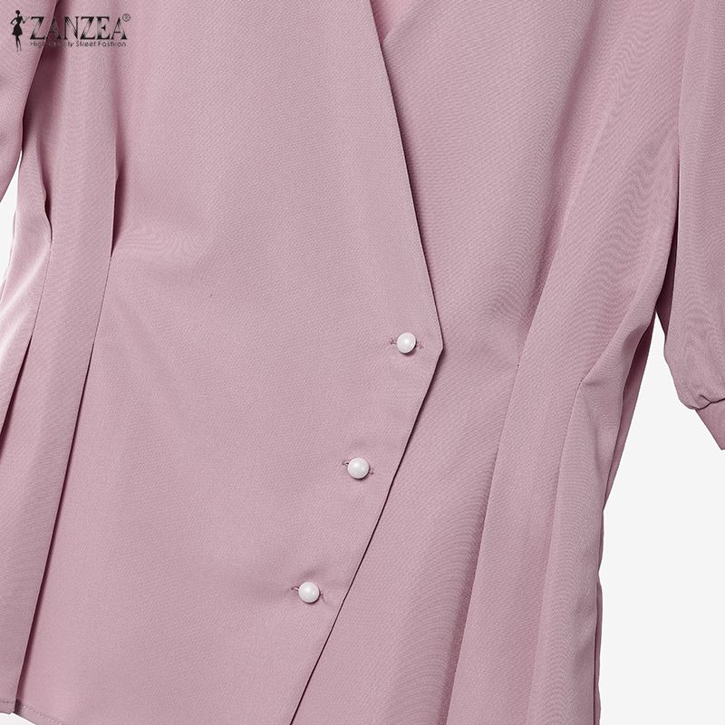 ZANZEA Blusa a Maniche Corte da Donna e Pantaloni a Gamba Larga Set Casual Due Pezzi