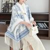 Elegant Women's Floral Ink Wash Shawl - Soft Cashmere Feel, Tassel Detail Cape