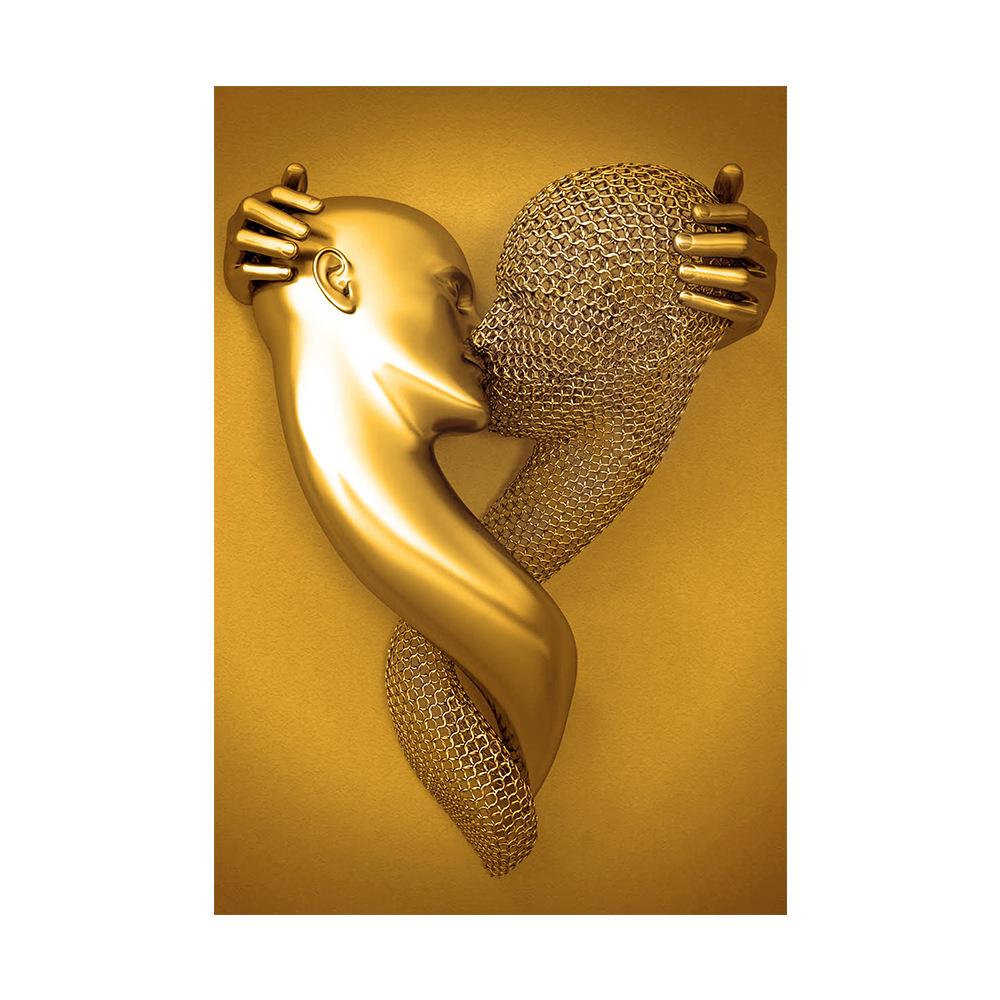 Gold and Silver Figure Statue Canvas Painting Poster Prints Romantic Lovers Pictures Modern Wall Art Home Decor