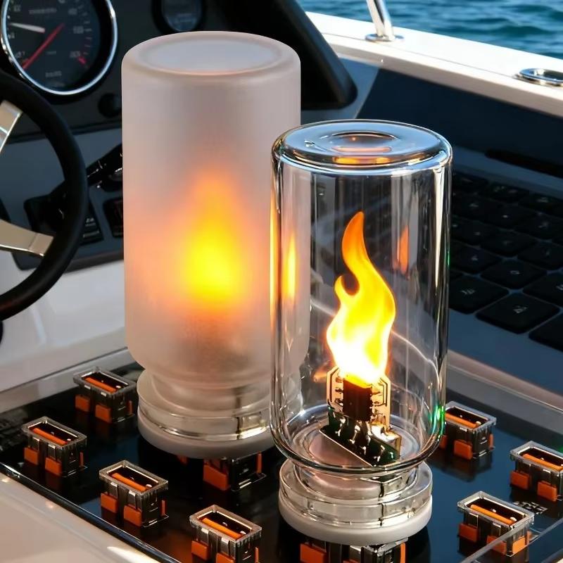 Flame Type USB LED Night Light Frosted Clear Glass Flickering Dynamic Flame Light Touch Control Mood Lighting for Car Home Lamp