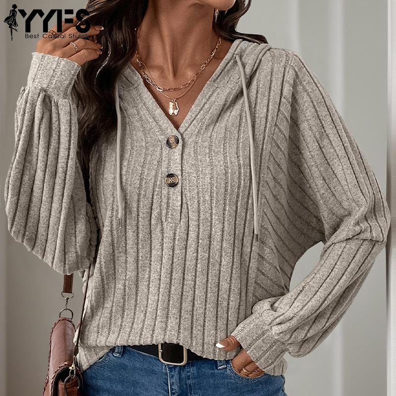 YYFS Женская мода Повседневный Осень Зима Однотонный Принт Длинный Рукав С Капюшоном Свитеры S хаки