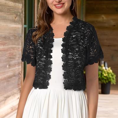 Top de Moda de Manga Corta para Mujer, Elegante Encaje con Recortes, Cárdigan de Punto para Banquete