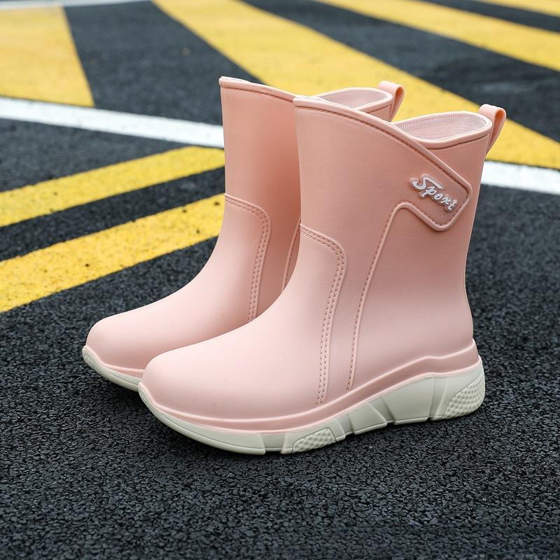 Women's Mid-calf Rain Boots with Anti-wear Edge Lightweight Wading Shoes Kitchen Rubber Shoes