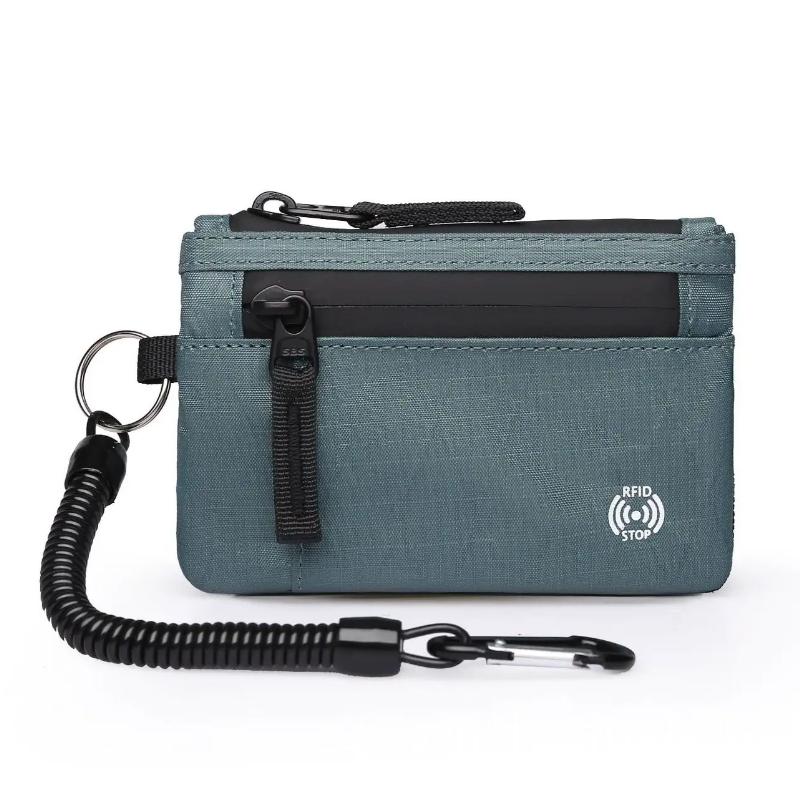Rfid Credit Card Holder Men Wallets Luxury Nylon Slim Wallet Zipper Key Card Case Male Tactical Purse Coin Purse With Carabiner