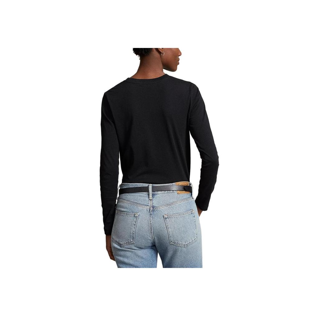 Polo Ralph Lauren Maglietta a Maniche Lunghe Girocollo Casual Larga Monocolore Donna top Nero 211898699-003