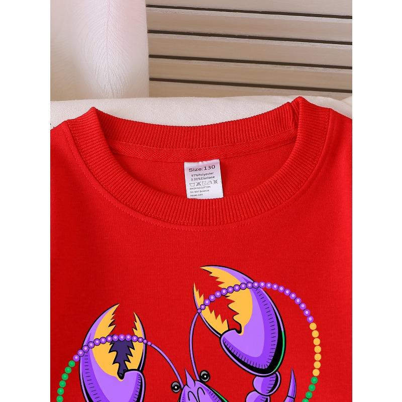 Kids Sweatshirt Purple Lobster Patterned Crewneck Sweatshirt for Girls, Featuring Beads. Suitable for Machine Washing, Ideal for Spring And Autumn