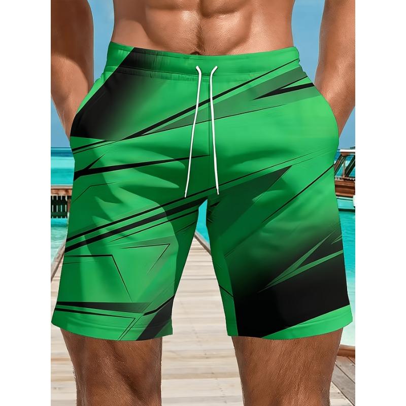 Summer Loose Casual Shorts Men's Versatile Breathable Sports Five Quarter Pants, Geometric Lightning Pattern Print, Swim Trunks