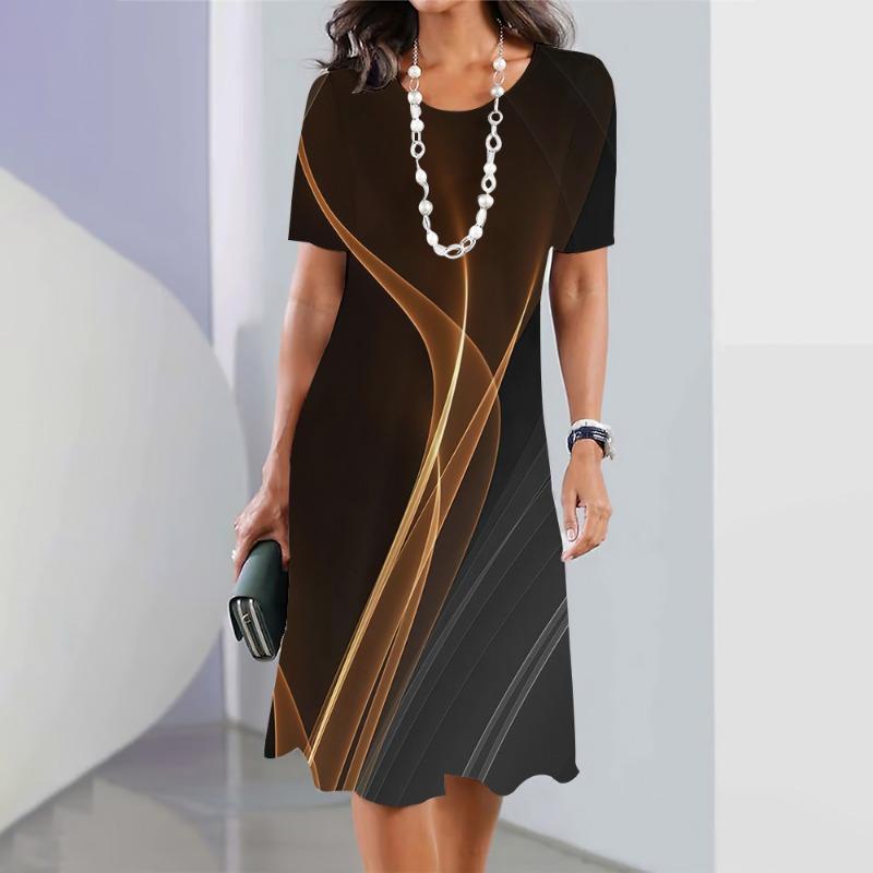 New Women's Dresses Striped Printed Summer Elegant Dress Feamle Short Sleeve Dresses Fashion Oversized Clothes