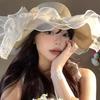 New bow lace straw hat women's summer seaside beach vacation sun hat large brim sun protection hat