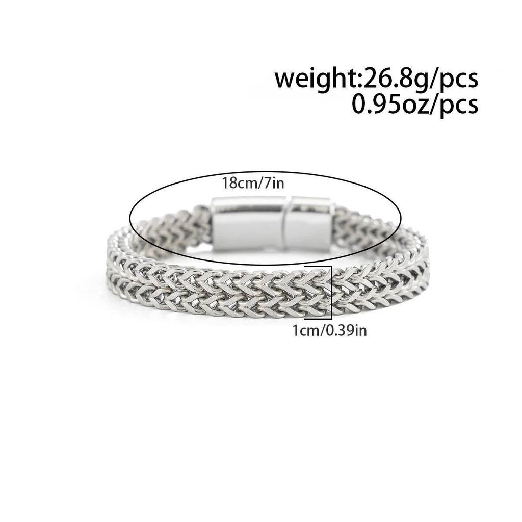 Salircon Hip Hop Punk Stainless Steel Braided Double Row Front Rear Fish Scale Titanium Steel Magnetic Buckle Bracelet Jewelry