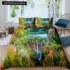 Waterfall king Queen Duvet Cover Floral Trees Bedding Set Natural landscape quilt cover Purple Dream polyester Comforter Cover