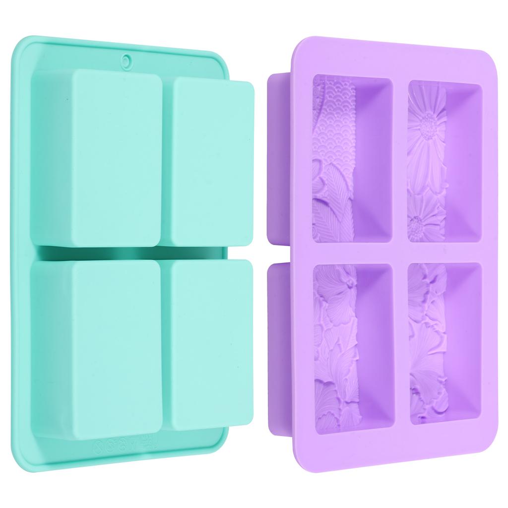 2Pcs Silicone Soap Molds 4 Cavity Rectangle Soap Mold Flower Pattern Chocolate Making Tool for Chocolate Candle Jelly Resin