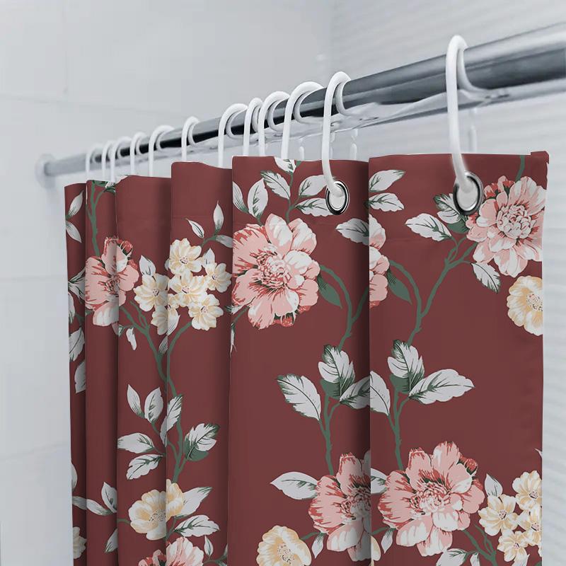 Floral Print Shower Curtains Pink White Flower Design, Modern Bath Decoration, 3D Printing Waterproof Fabric, Room Decor For Bat