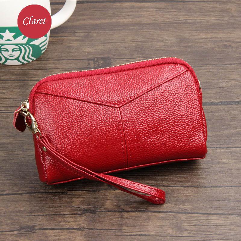 Real Leather Women Long Wallet Ladies Zipper Coin Purse Cute Simple Organizer Patchwork Solid Money Clutch Luxury Designer Bag