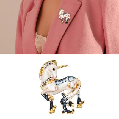 Sparkling Crystal White Horse Pin Lightweight Alloy Design Perfect For Outfit Accessories Evening Wear Accessory