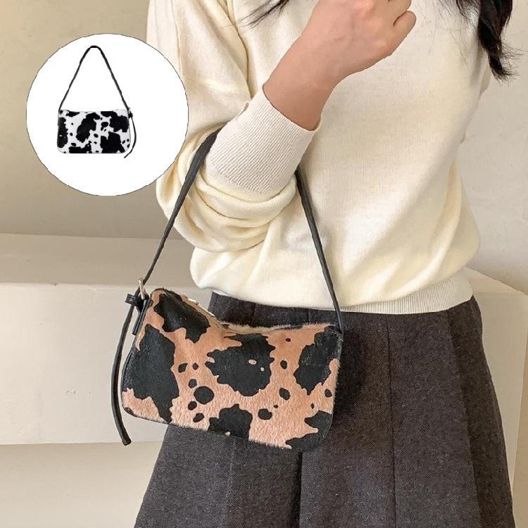 Shoulder Bag for Women Cow Print Clutches Purses Hobos Handbag with Zipper Closure Trendy Underarm Purses Commuting Bag
