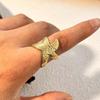 Stainless Steel Metal Starfish Open Ring for Women Fashion Gold Color Star Adjustable Wide Ring Beach Waterproof Jewelry