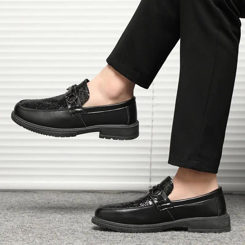 Thick Sole Loafers Leather Shoes for Men Platform Round Toe Man Casual Shoe In Promotion On Sale Comfortable Classic Original Pu