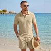 Summer New Men's Polo Shirt Set Casual Sporty Cool Fashionable Slim Fit Solid Color Short Sleeved Jacquard Shorts Set Men's