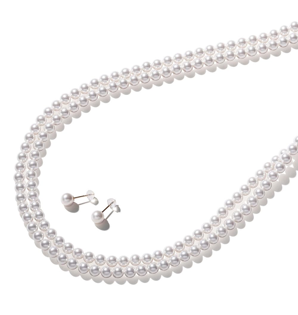 

Комплект ожерелья из жемчуга Baby Pearl, комплект из жемчужного ожерелья Grand Premium 110 см, 5 мм, белые серьги x золото 18 карат, гарантия бренда 3 года [VOTRE COUTURE]