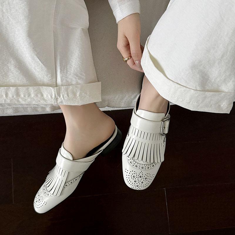 Fashion 2025 NEW Summer Mules Women Sandals Shoes for Women Square Toe Low Heel Women Slippers Cover Toe Slingback Tassels Sandals
