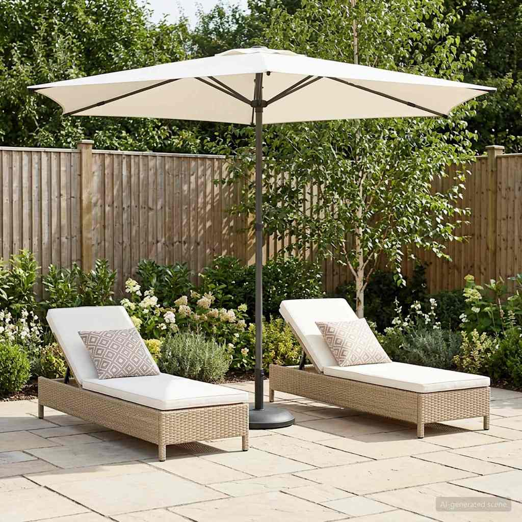 Garden Umbrella with Base 270 x 270 cm Polyester Rectangular Cream
