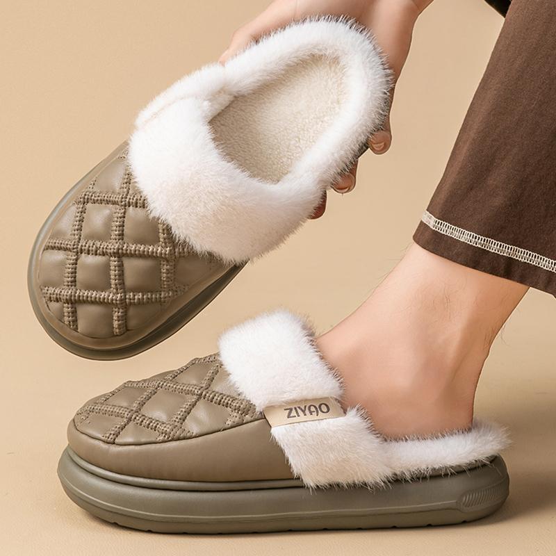Fashion Indoor Waterproof Cotton Slippers for Women Thick Bottom Non Slip Home Plush Slides Woman Comfortable Fluffy Platform Slippers