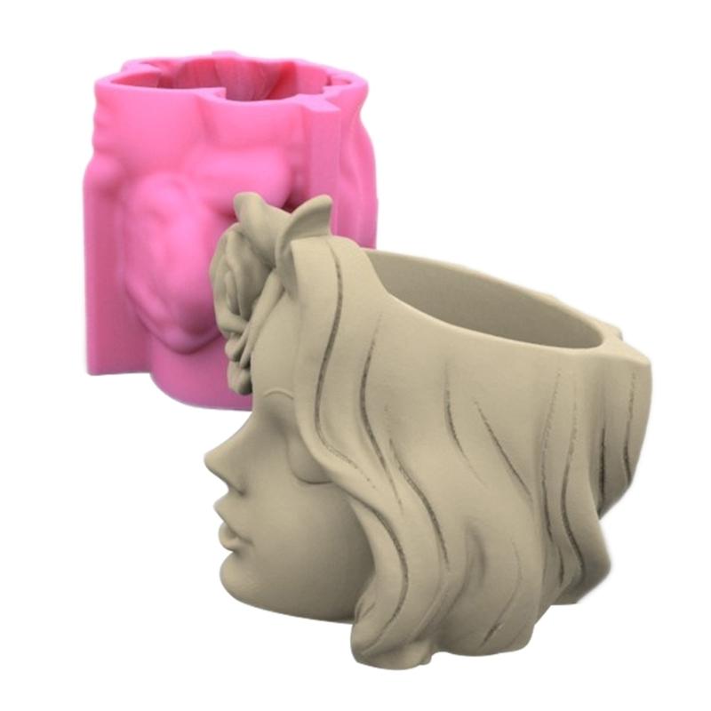 Rose Girl Concrete Silicone Pot Mold Succulent Flowerpot Clay Cement Plaster Molds DIY Home Garden Flower Pots Mould